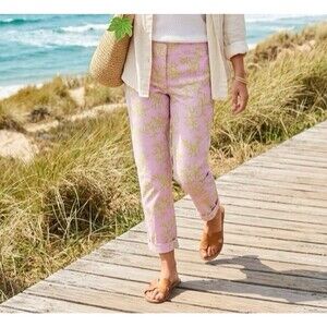 Tailor Made Pink Coastal Pants Size M Green Coral Tapered Leg Beachy Casual